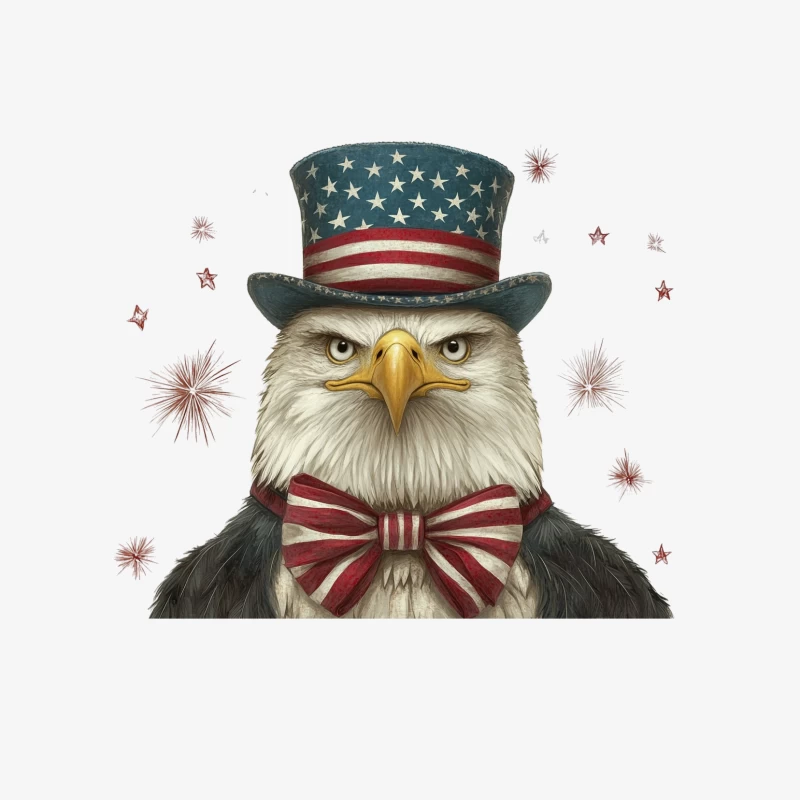 Patriotic Bald Eagle with American Flag Top Hat and Bow Tie Female Pullover Sweatshirt