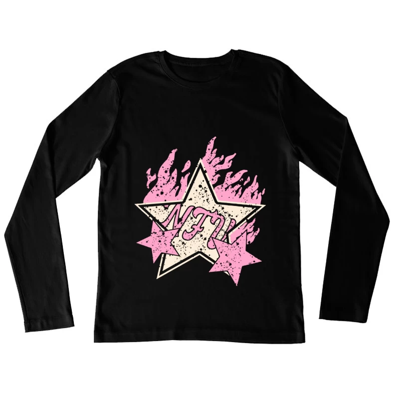 Flammender Stern Design Damen Langarm T-Shirt