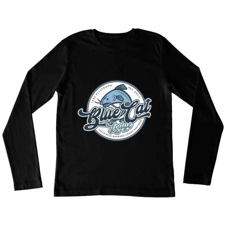 Blue Cat Lodge Restaurant & Bar Vintage Logo Design Female Long Sleeve T-Shirt