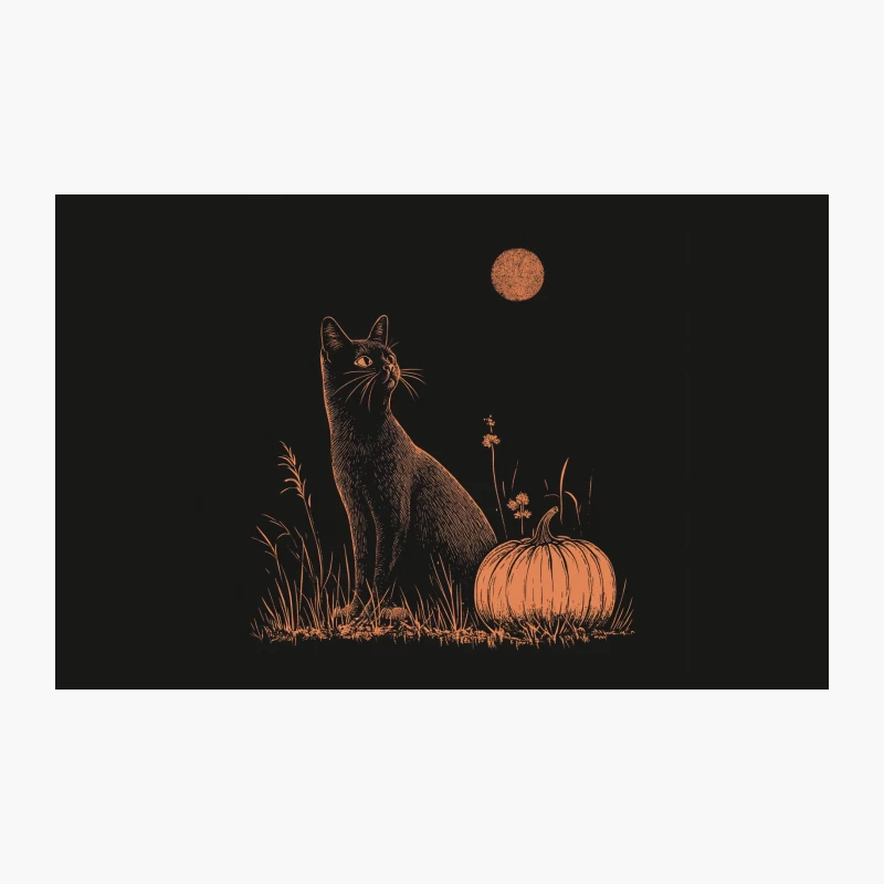 Halloween Night: Black Cat and Pumpkin under Moonlight Travel Mug