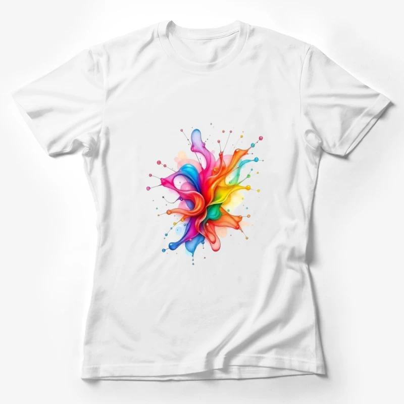 Vibrant Rainbow Watercolor Splash Abstract Art Female T-Shirt