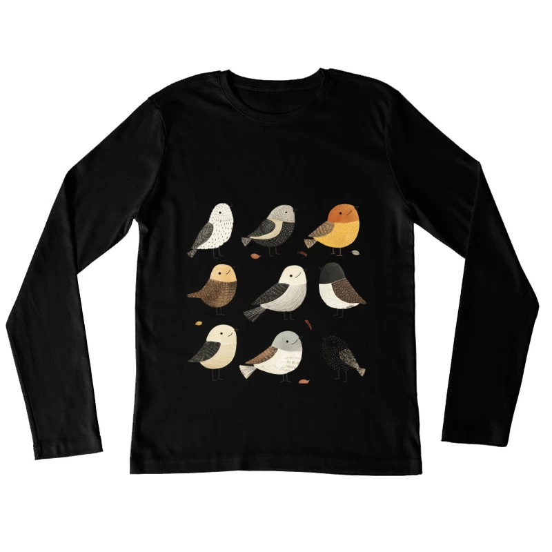 Whimsical Illustrated Bird Collection Female Long Sleeve T-Shirt