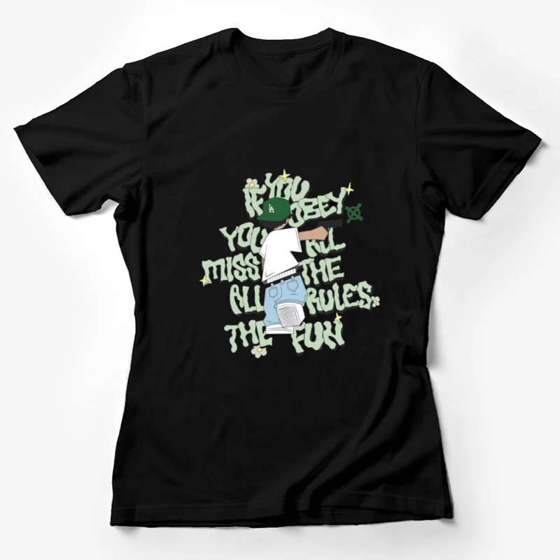 Hip-Hop Grafik mit Text und Illustrationen Damen T-Shirt