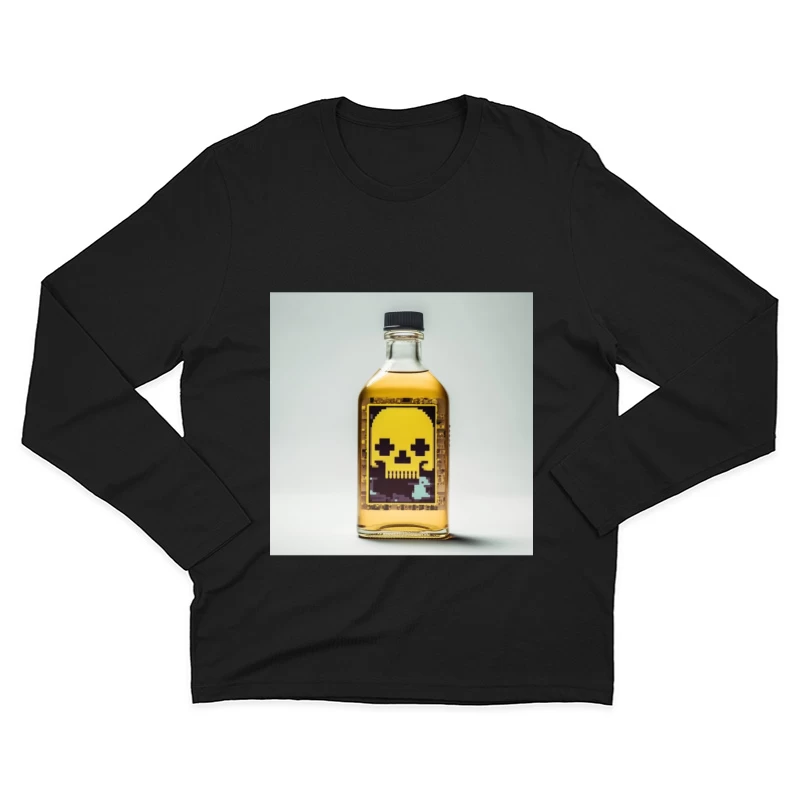 Pixel Art Skull Liquor Bottle with Retro Gaming Design Male Long Sleeve T-Shirt