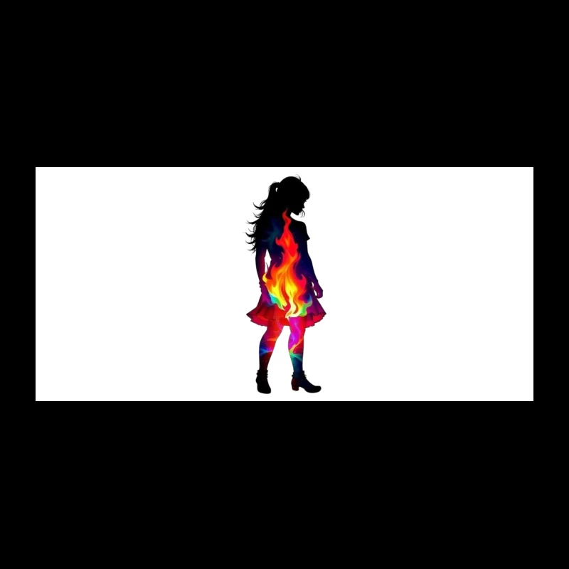 Vibrant Rainbow Fire Silhouette of Woman in Dress Coffee Mug