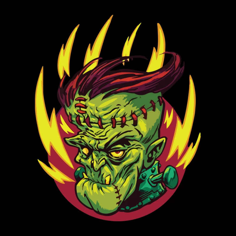 Colorful Cartoon Frankenstein Monster Illustration Pin