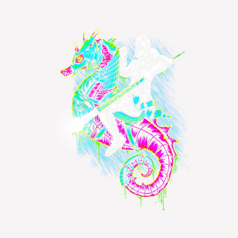 Knight Riding a Colorful Seahorse Male T-Shirt