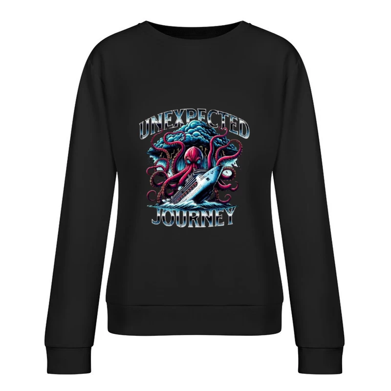 Giant Octopus Attacking Cruise Ship Artistic Illustration Female Pullover Sweatshirt