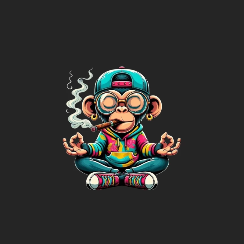 Cartoon Monkey Meditating with Style Male Pullover Sweatshirt