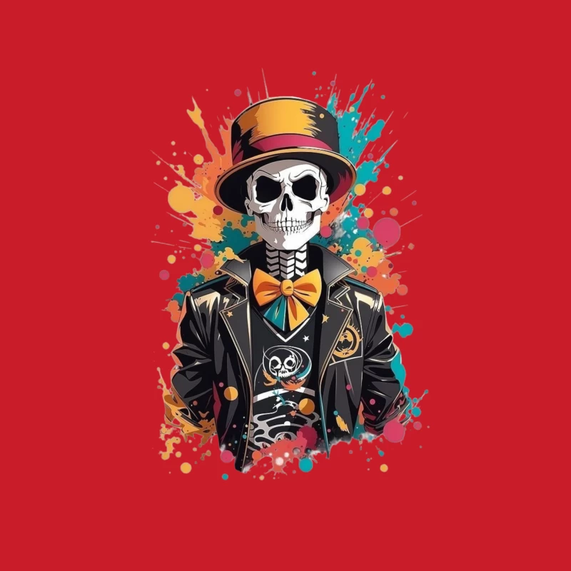 Colorful Skeleton in a Top Hat Male Pullover Hoodie
