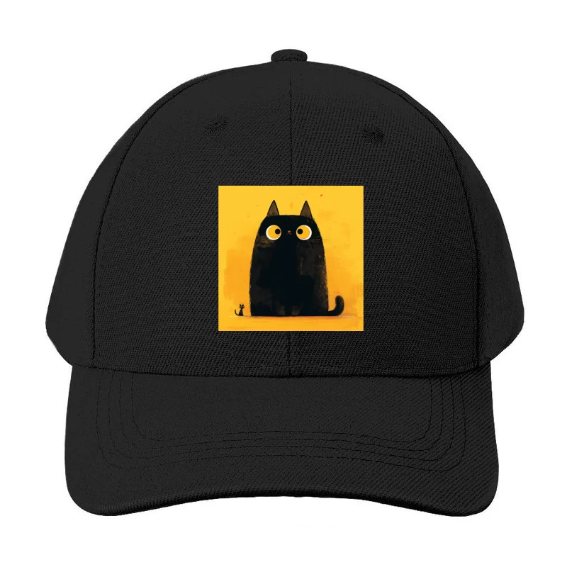 Adorable Black Cat with Big Yellow Eyes - Minimalist Illustration Baseball Cap