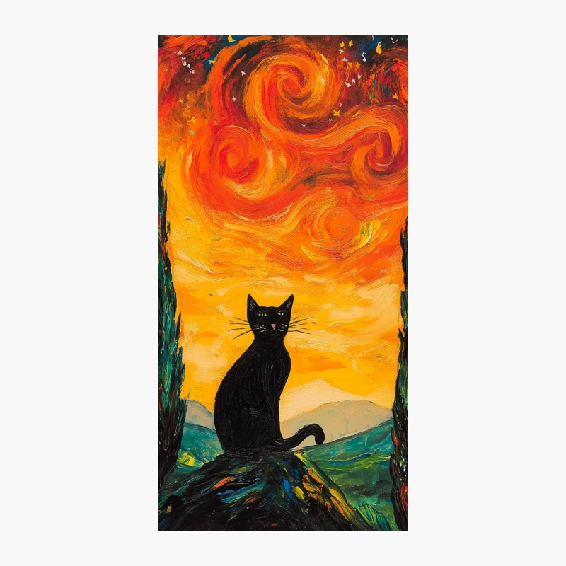 Surreal Cat Painting in Van Gogh's Starry Night Style iPhone Case