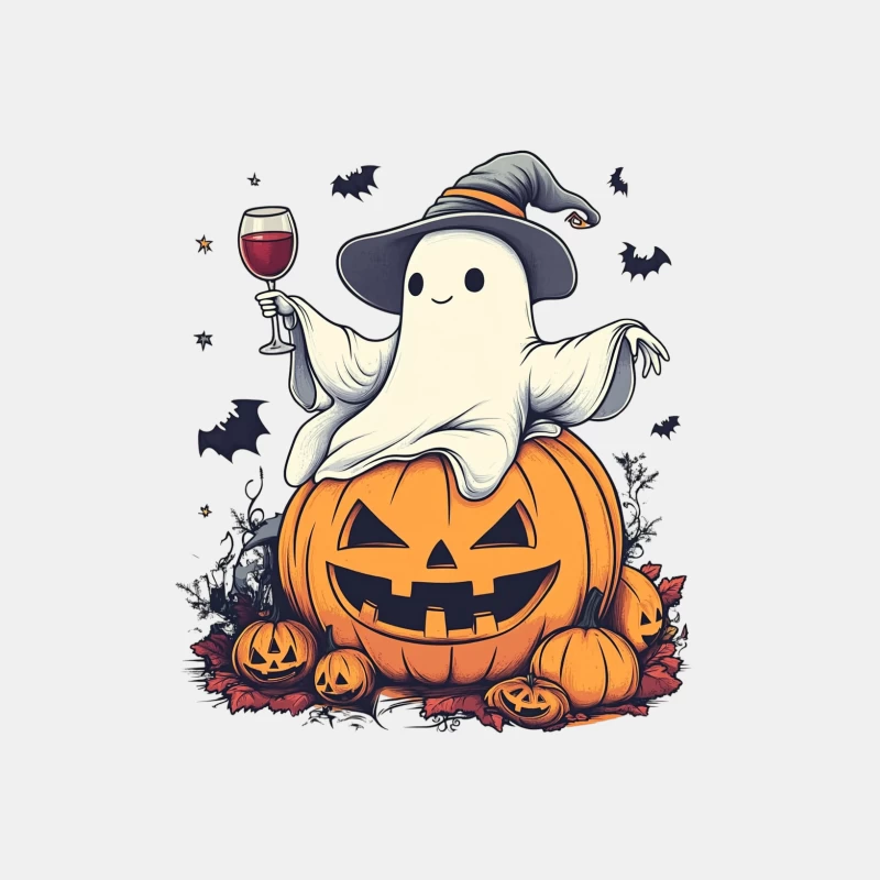Cute Halloween Ghost with Wine on Pumpkin Male Tank Top