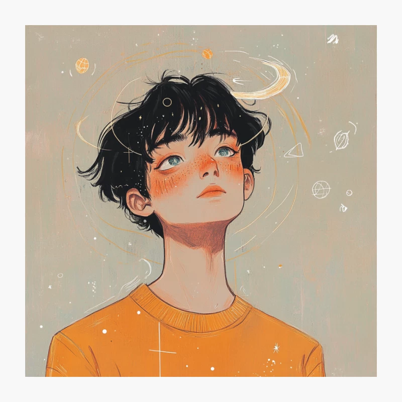 Whimsical Digital Portrait with Celestial Elements Pin