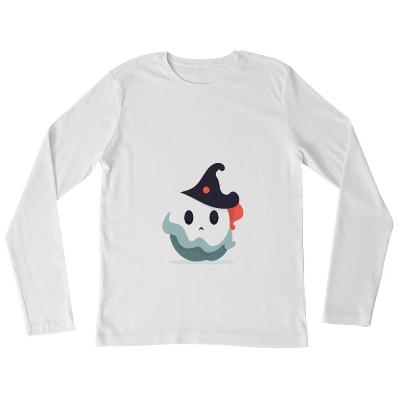 Cute Cartoon Ghost with Witch Hat Female Long Sleeve T-Shirt