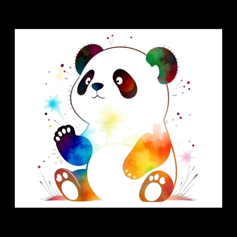 Colorful Watercolor Panda Bear Illustration Tapestry