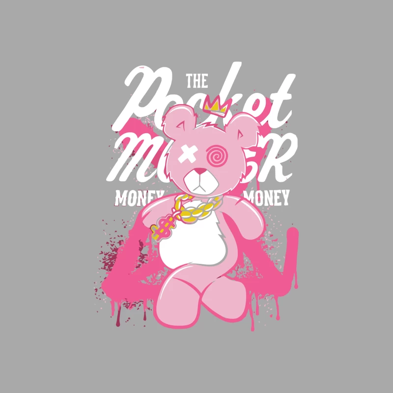 Playful Pink Bear with Graffiti Style and Crown Male Pullover Hoodie