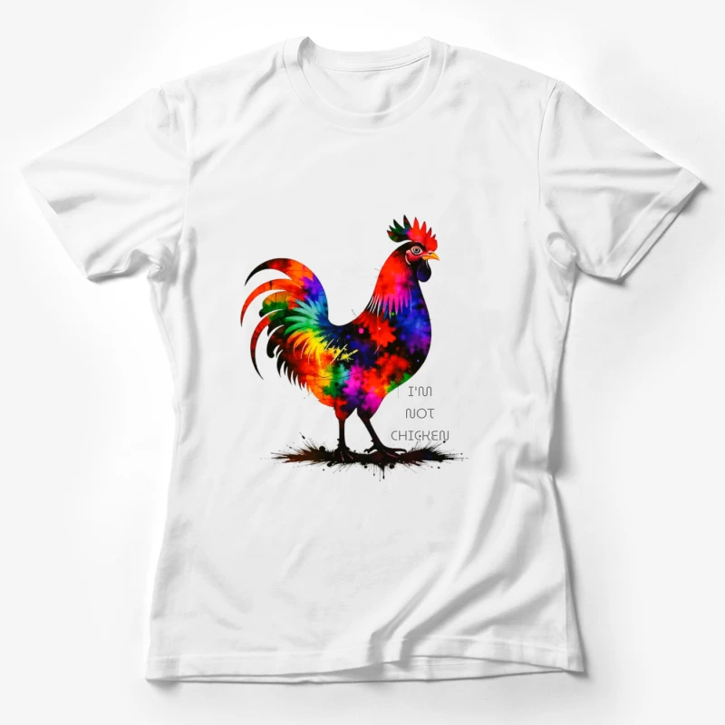 Rainbow Watercolor Rooster with Text Female T-Shirt