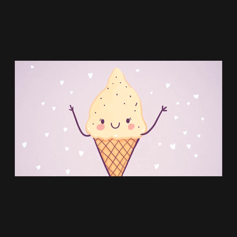 Cute Kawaii Ice Cream Cone with Hearts Background Desk Mat