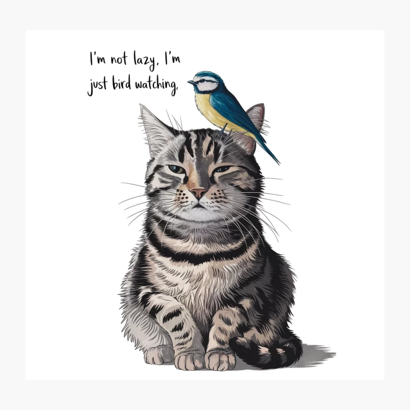 Lazy Cat's Bird-Watching Excuse Throw Pillow