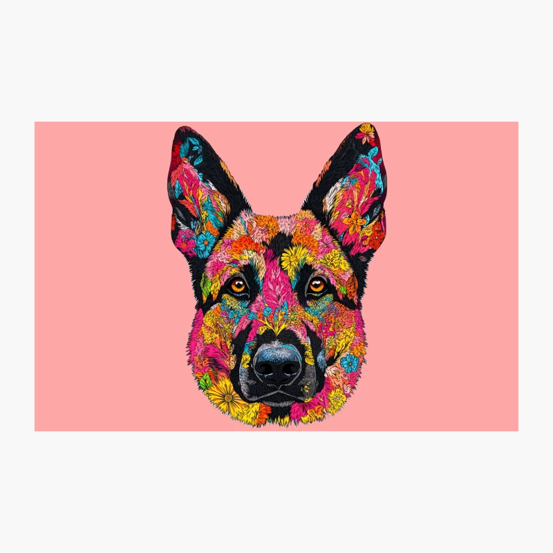 Psychedelic Floral German Shepherd Portrait Travel Mug
