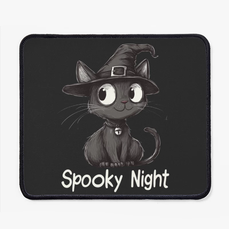 Cute Black Cat in Witch Hat: Spooky Halloween Illustration Mouse Pad