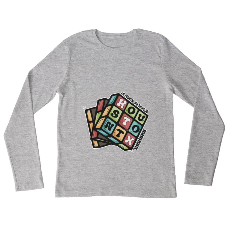 Bunter Würfel Houston Design Damen Langarm T-Shirt