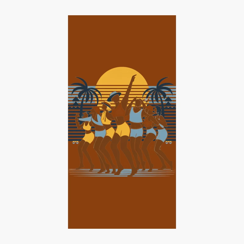 Retro Summer Beach Party with Dancing Women at Tropical Sunset iPhone Case