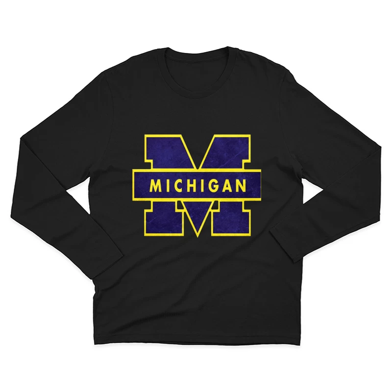 University of Michigan Athletic Block M Logo in Navy and Yellow Male Long Sleeve T-Shirt