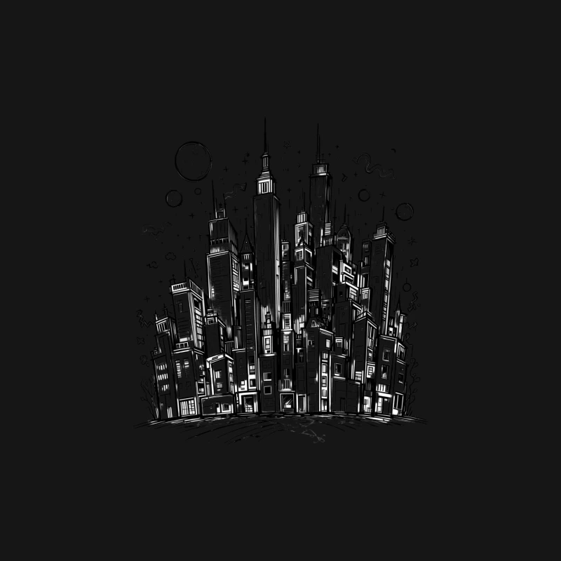 Urban Black and White Cityscape Illustration Male Long Sleeve T-Shirt