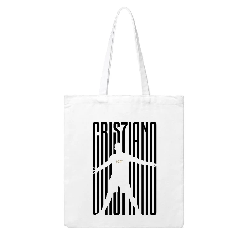 Minimalist CR7 Silhouette with Striped Background Design Cotton Tote Bag