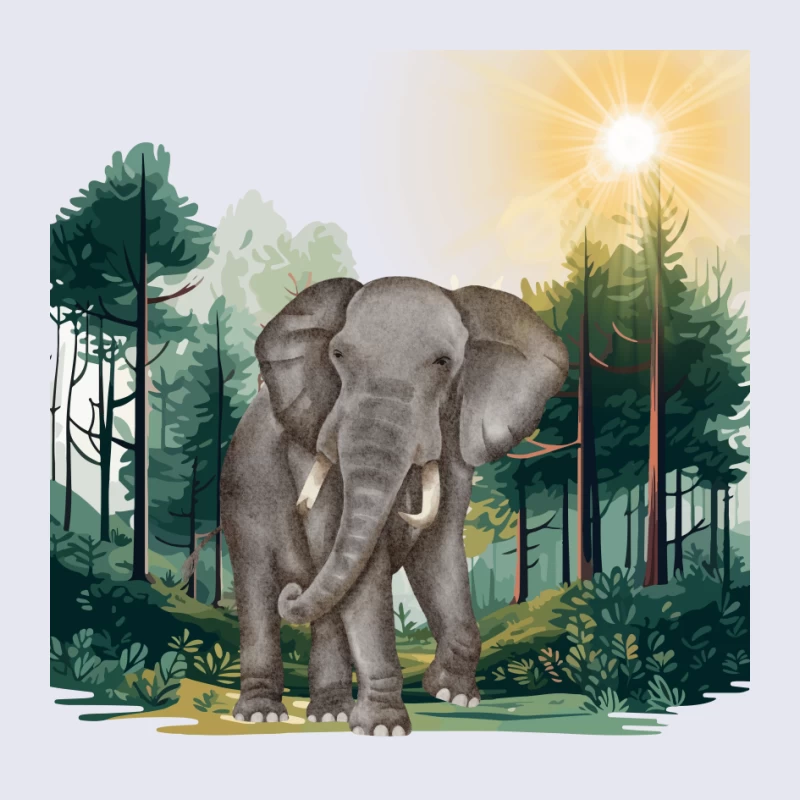 Majestic Elephant Walking in Tropical Forest Pin