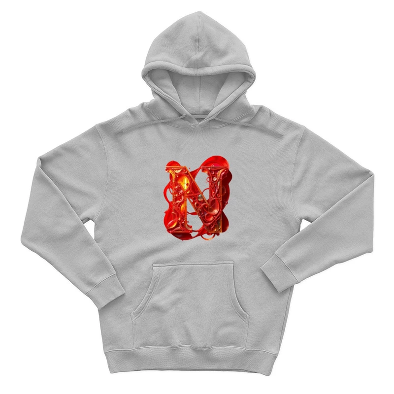 Abstract 3D Liquid Letter N in Vibrant Red Male Pullover Hoodie