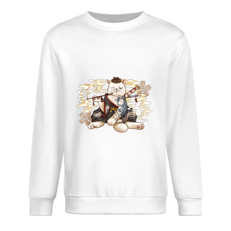 Samurai Katze mit Pfeife Herren Pullover Sweatshirt