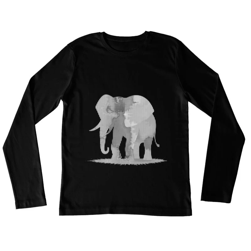 Striped Elephant Silhouette in Minimalist Line Art Female Long Sleeve T-Shirt