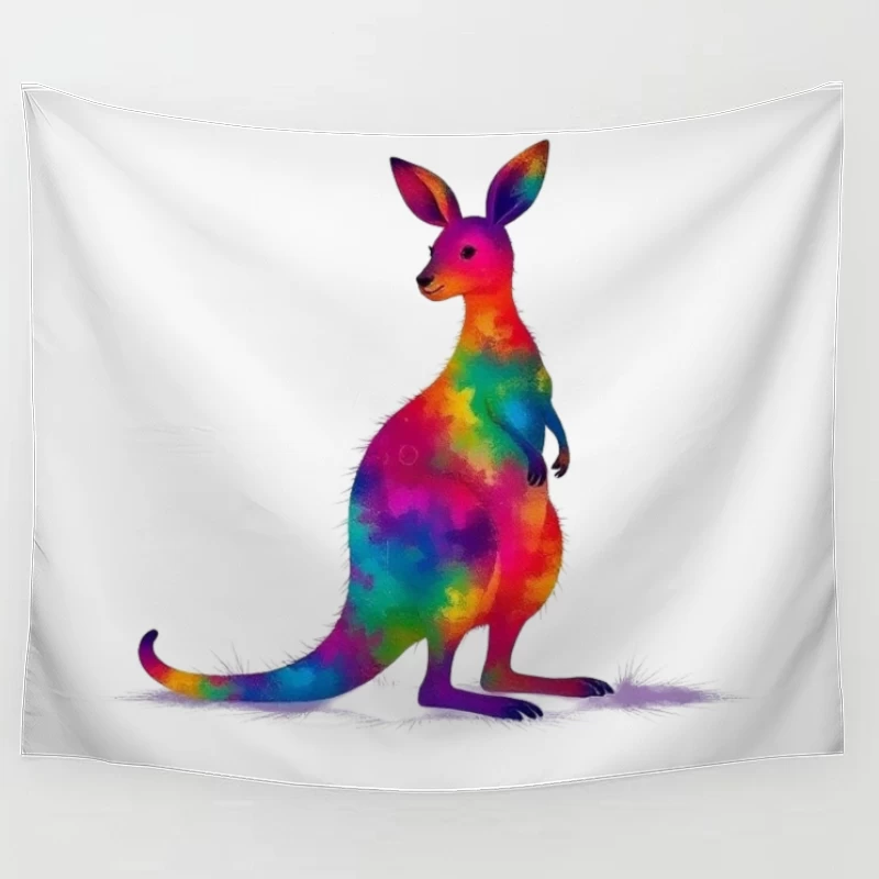 Rainbow Watercolor Kangaroo Art Tapestry