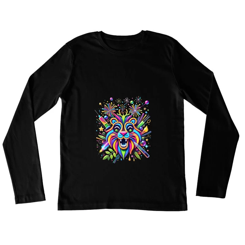 Lion abstract line face Female Long Sleeve T-Shirt