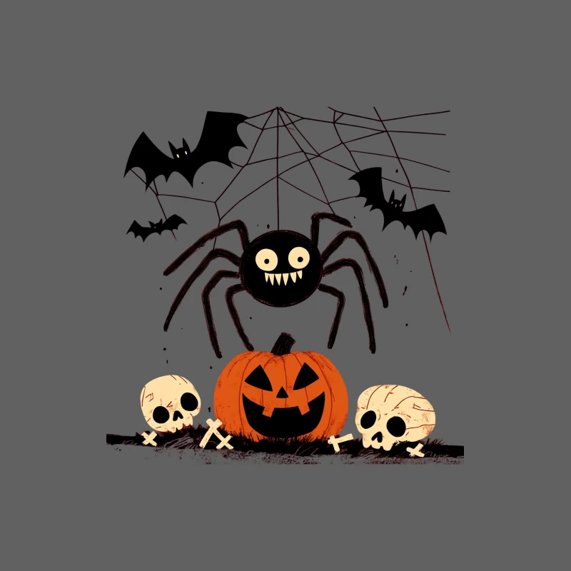 Spooky Halloween Scene with Cartoon Spider, Jack-o'-Lantern, and Bats Male Tank Top