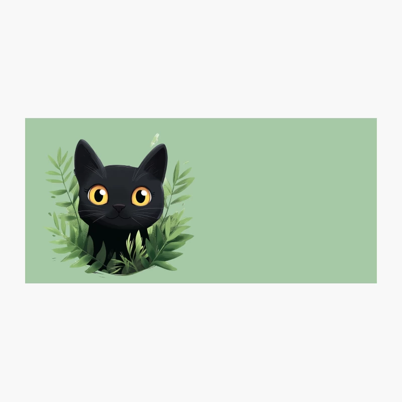Adorable Black Cat Peering Through Green Leaves in Cartoon Style Coffee Mug