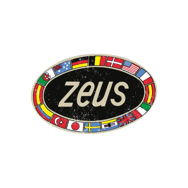 Zeus International Vintage Logo with National Flags Border Throw Pillow