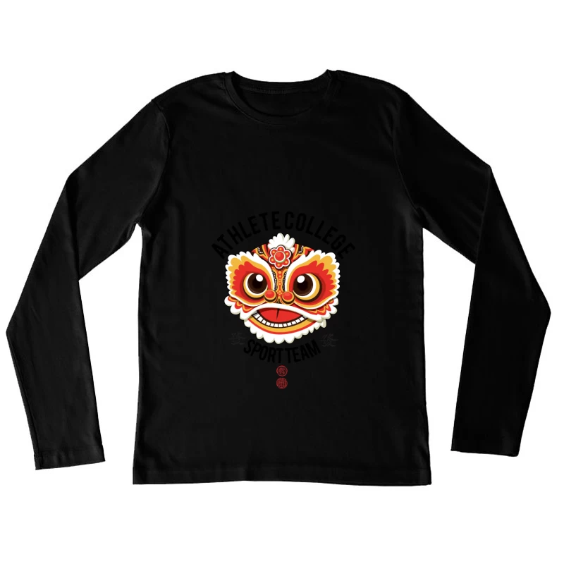 Chinesischer Löwenkopf Illustration Damen Langarm T-Shirt