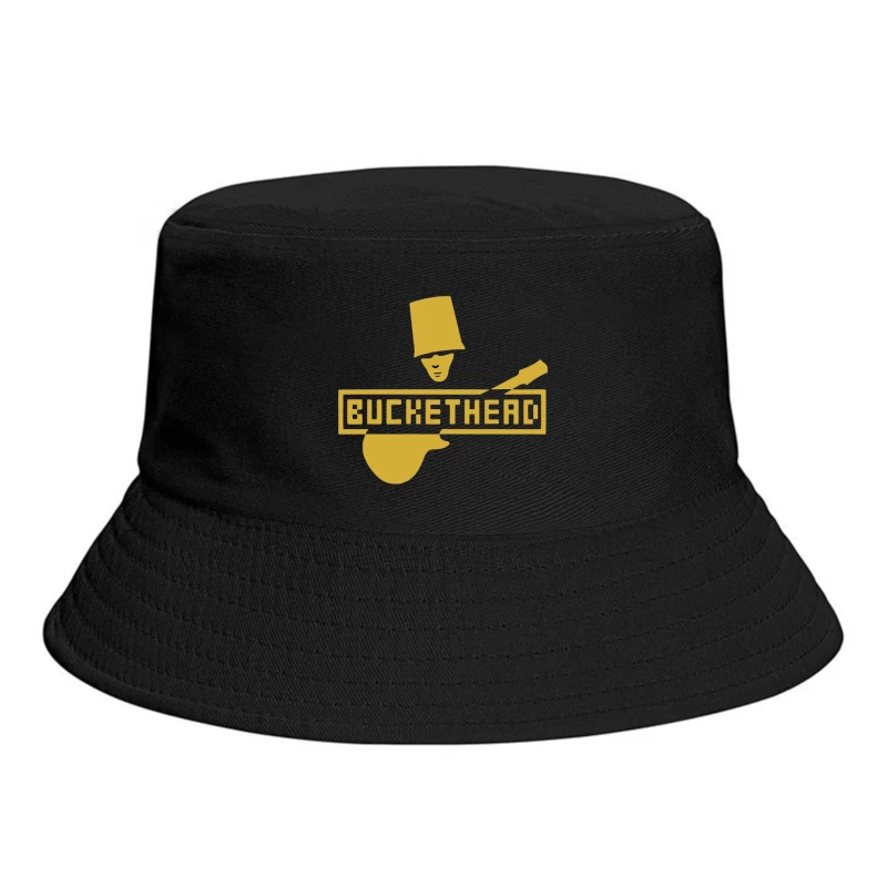 Gold Buckethead Guitar Player Logo Design Bucket Hat