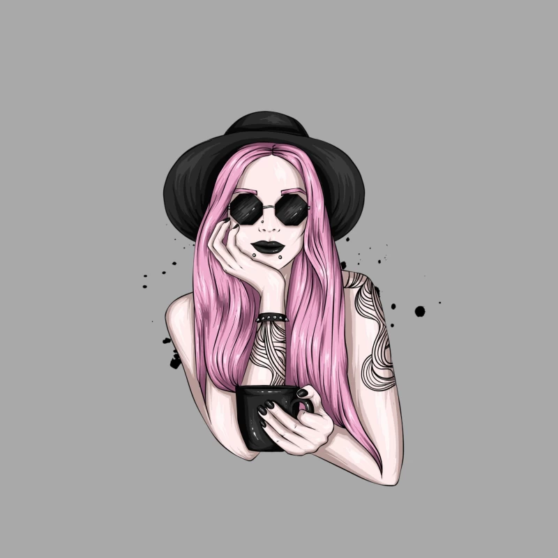 Stylish Woman with Pink Hair and Sunglasses Female Pullover Hoodie