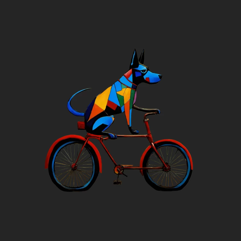 Geometric Colorful Dog Riding Red Bicycle Art Female Pullover Sweatshirt