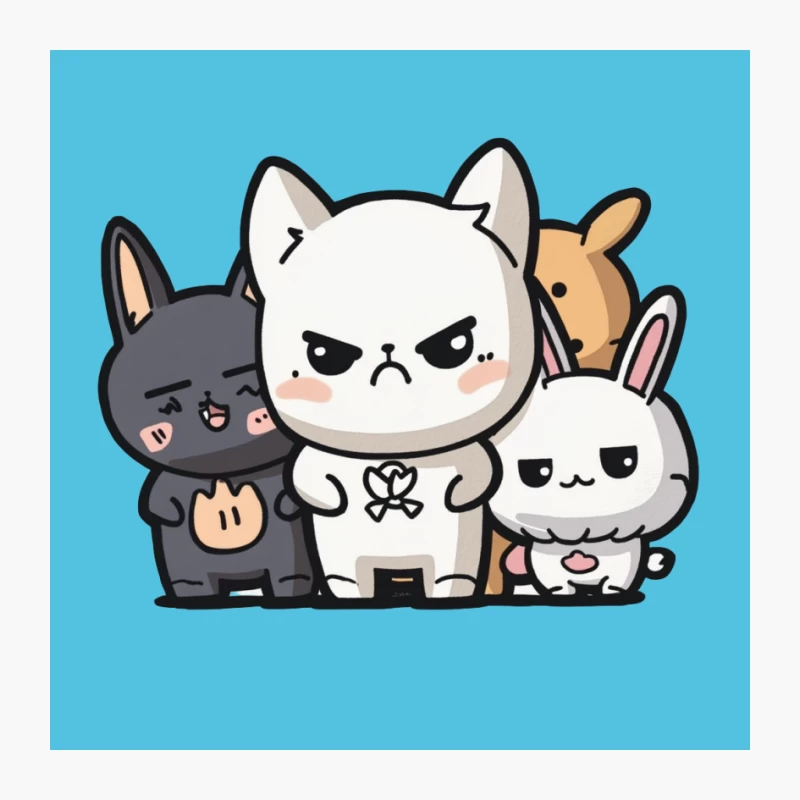 Grumpy Cartoon Animals in Kawaii Chibi Style Pin