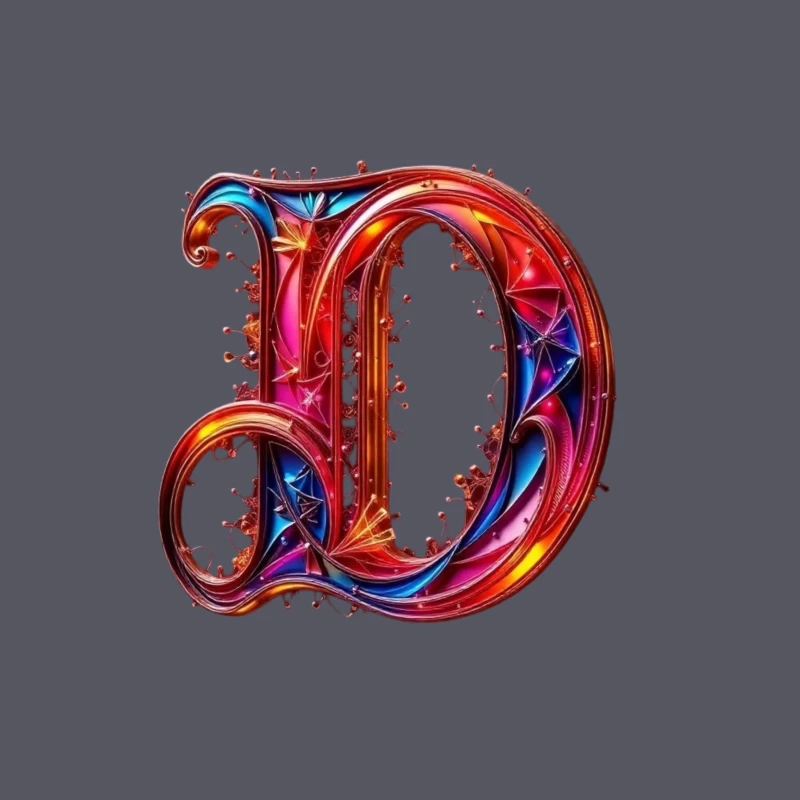 Ornate Gothic Letter D with Vibrant Red and Blue Design Tapestry