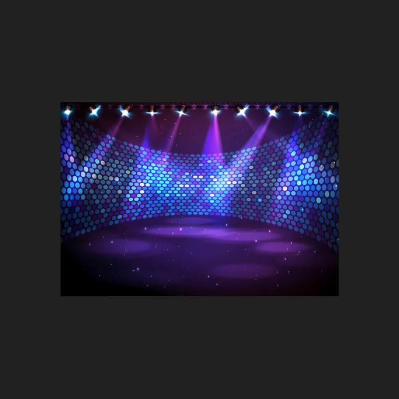 Vibrant Concert Stage with Purple Lighting and Disco Backdrop Bucket Hat