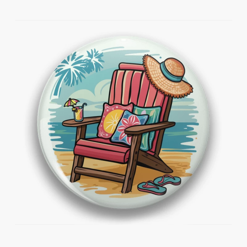 Relaxing Beach Scene with Chair and Accessories Pin