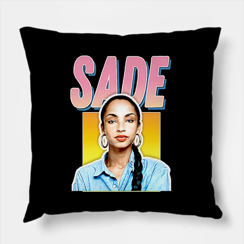 Stylized Pop Art Portrait with Pink "SADE" Text Throw Pillow