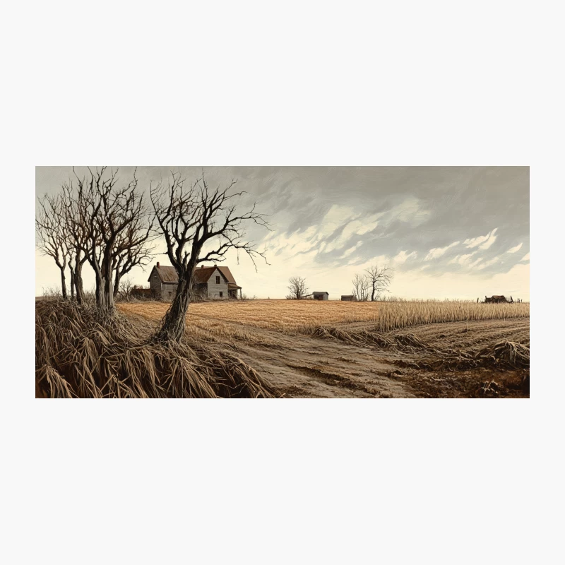 Desolate Rural Farmhouse in Autumn Wheat Field Coffee Mug